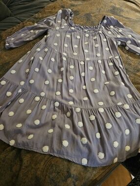Cato Tiered Polka Dot Swiss Dot Dress Sz Sm Boho 3/4 Sleeve oversized To Knee